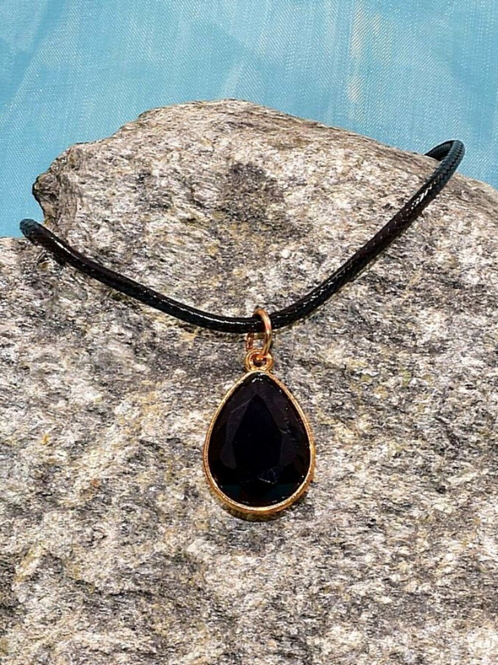 Cara Crystal Black Water Drop Pendant Braid Leather Chain Necklace Gift Packaged